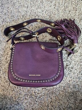 Michael Kors Women's Burgundy Leather Crossbody Saddle Bag